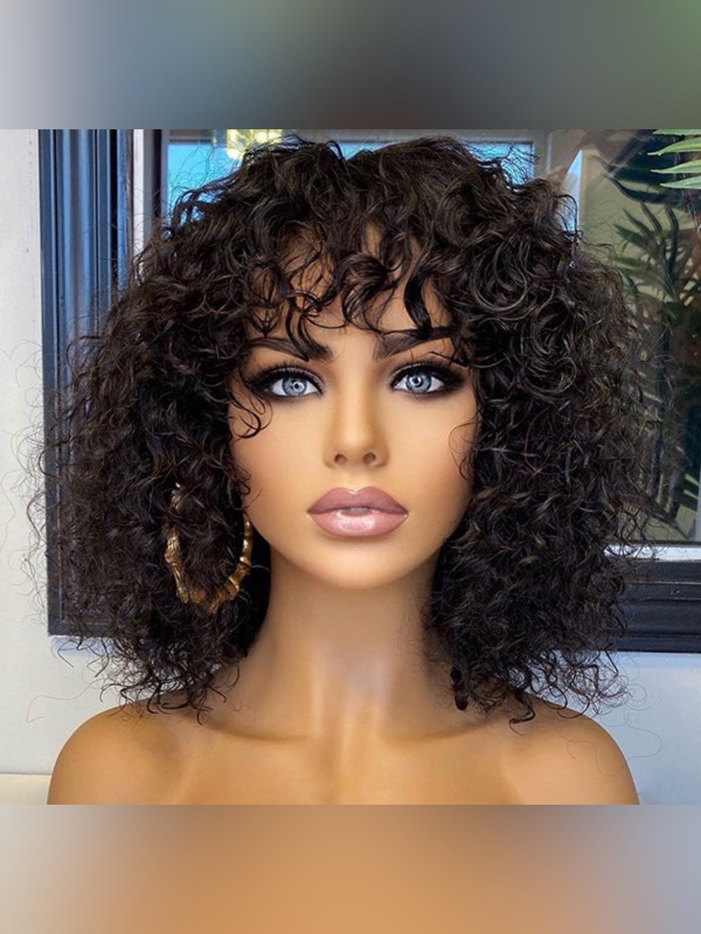 Natural Black 12” Curly Short Wig - 150 density with Fringe-Worn a few times💜